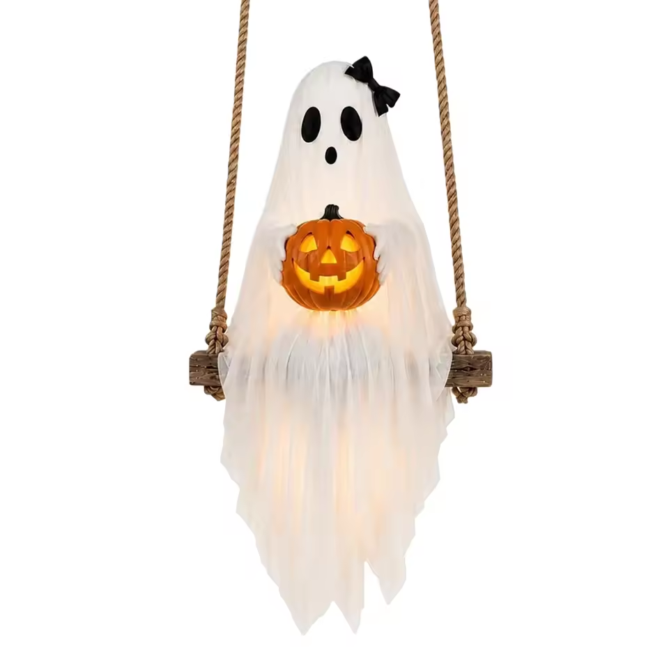 Lighted Ghost & Pumpkin Swing Ornament