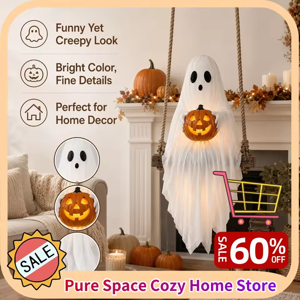 Lighted Ghost & Pumpkin Swing Ornament