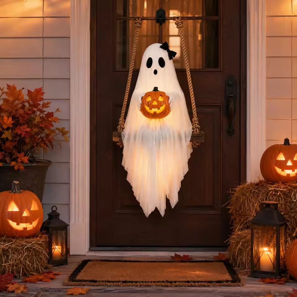 Lighted Ghost & Pumpkin Swing Ornament
