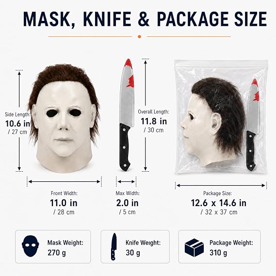 Michael Myers Mask, Halloween Mask for Adult With Classic Knife Realistic Horror, Michael Myers Costume Cosplay