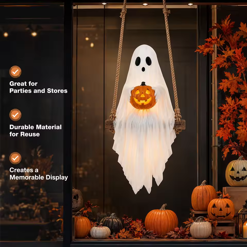 Lighted Ghost & Pumpkin Swing Ornament
