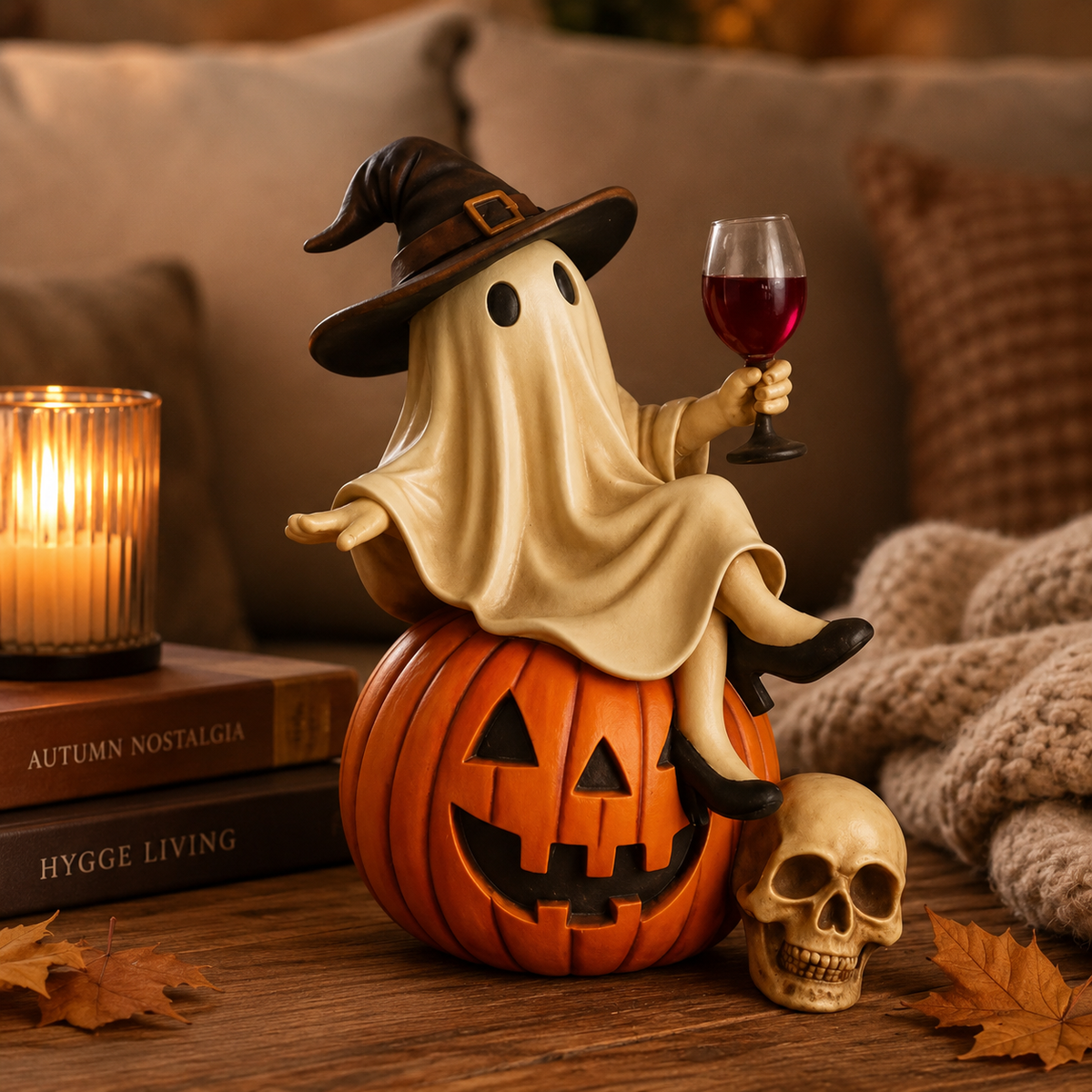 Halloween Resin Ghost Statue Witch Hat Wine Glass Pumpkin Skull Figurine Bar Tabletop Home Decor Gift