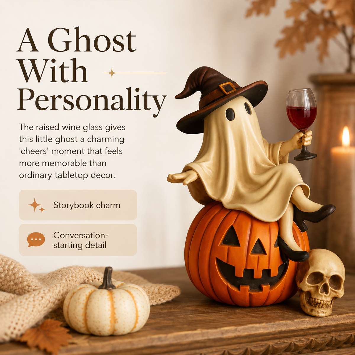 Halloween Resin Ghost Statue Witch Hat Wine Glass Pumpkin Skull Figurine Bar Tabletop Home Decor Gift