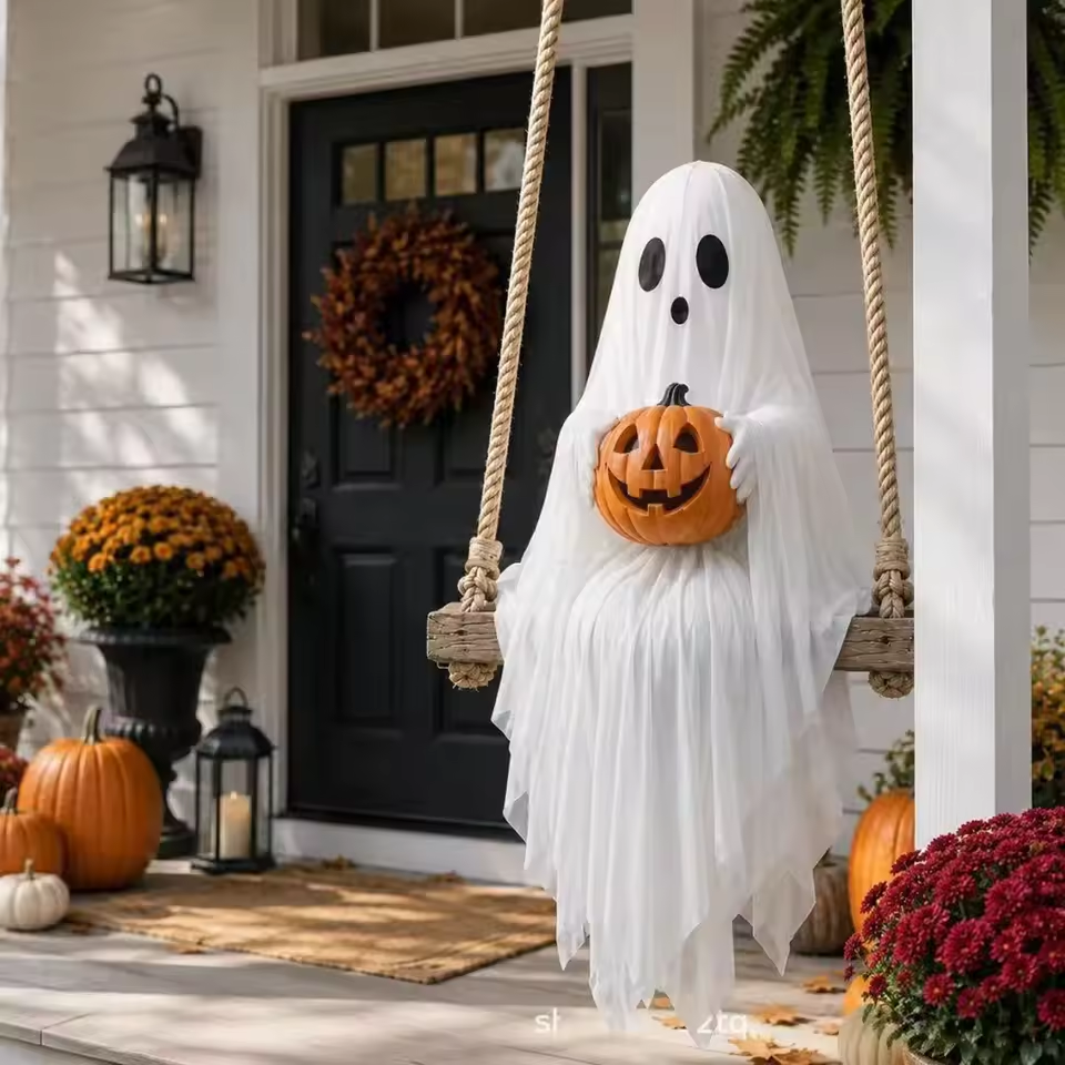 Lighted Ghost & Pumpkin Swing Ornament