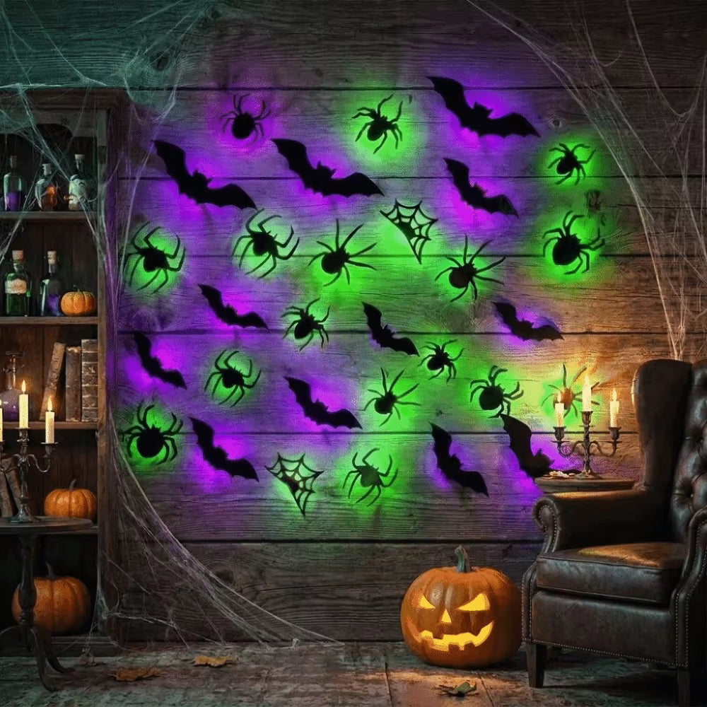 3D Black Bat & Spider Wall Stickers