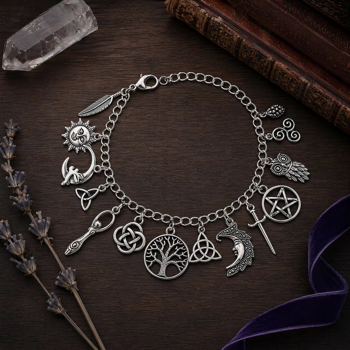 Witch Charm Bracelet Adjustable Size Lucky Witchy Hand Chain Vintage Boho Aesthetic for Festival Looks and Halloween Costumes