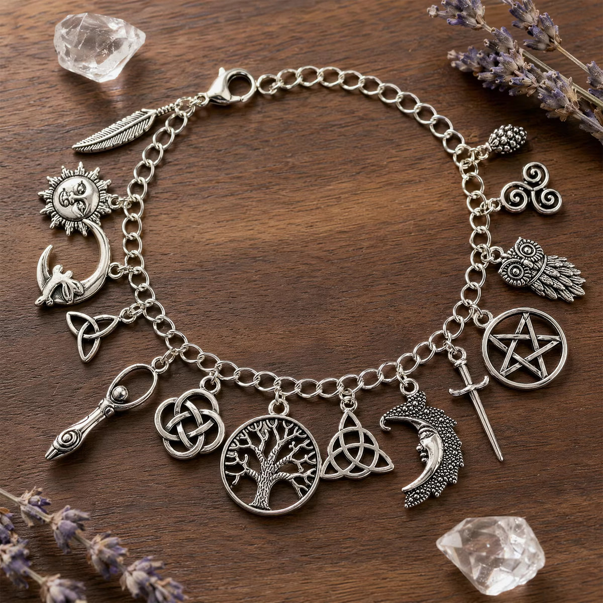Witch Charm Bracelet Adjustable Size Lucky Witchy Hand Chain Vintage Boho Aesthetic for Festival Looks and Halloween Costumes