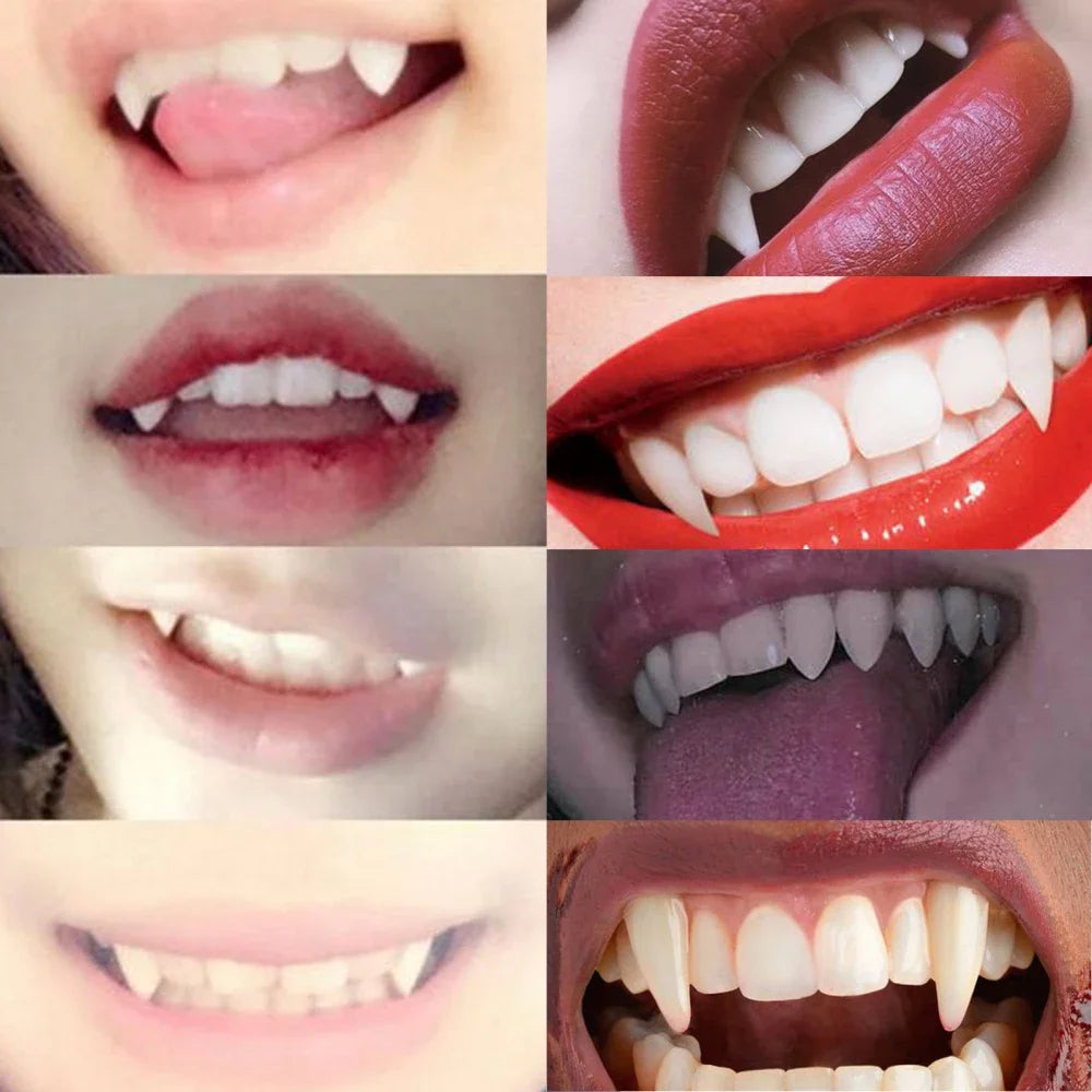 Halloween Vampire Teeth Fangs - 5 Pairs Reusable Dentures with Adhesive for Cosplay Party Costume