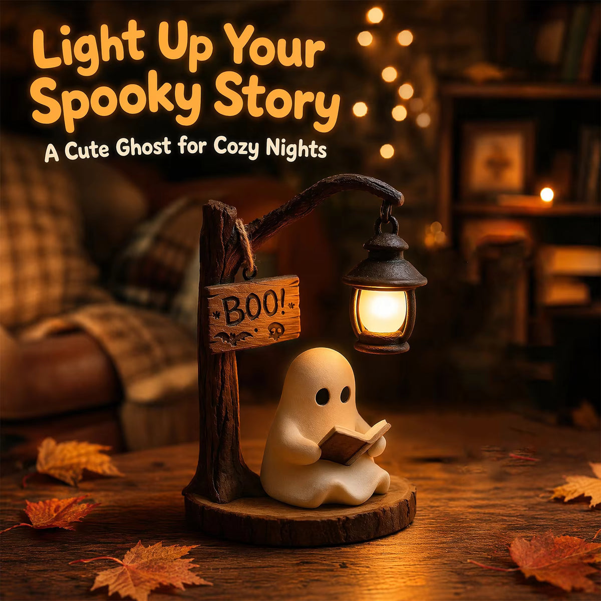 Resin Halloween Ghost Reading Lantern Multi-Purpose Halloween Ambiance Lamp Cartoon Tabletop Ornament for Home Indoor Decors