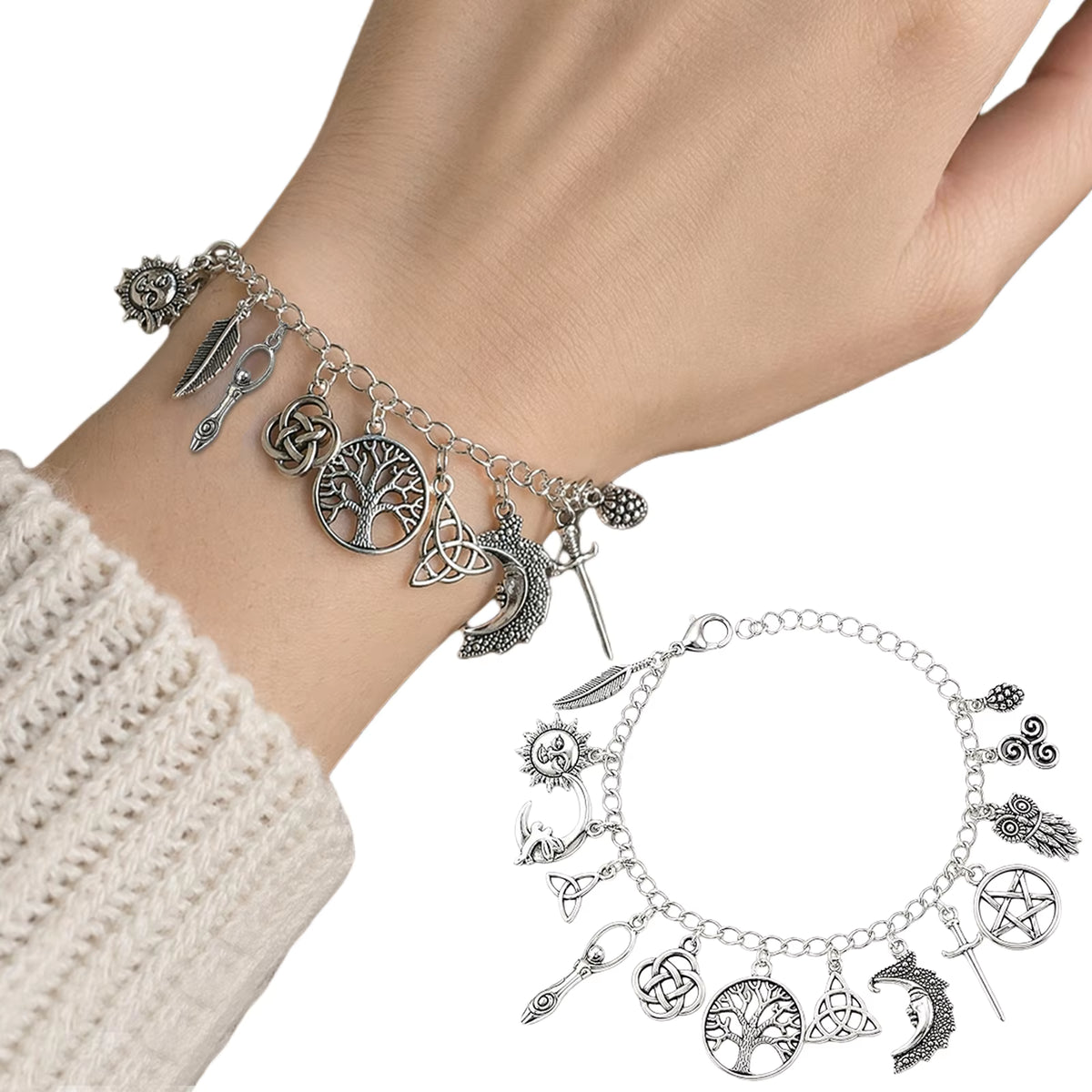 Witch Charm Bracelet Adjustable Size Lucky Witchy Hand Chain Vintage Boho Aesthetic for Festival Looks and Halloween Costumes