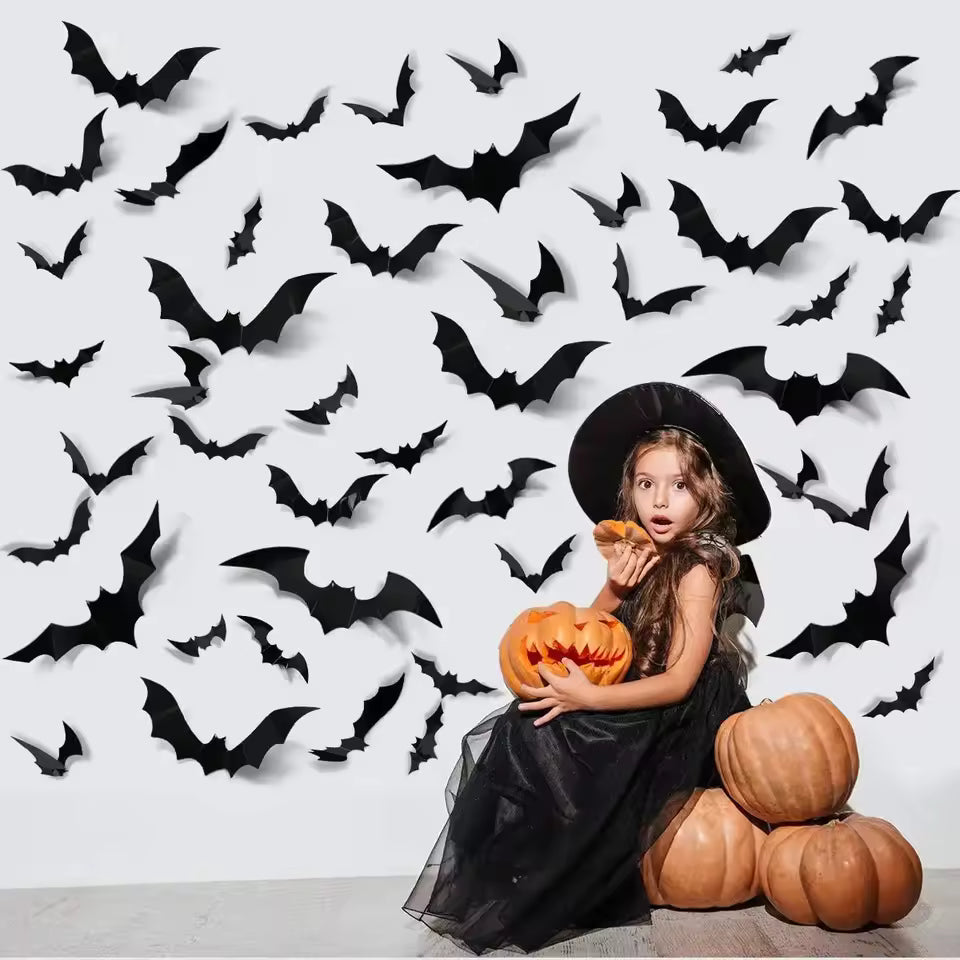 3D Black Bat & Spider Wall Stickers