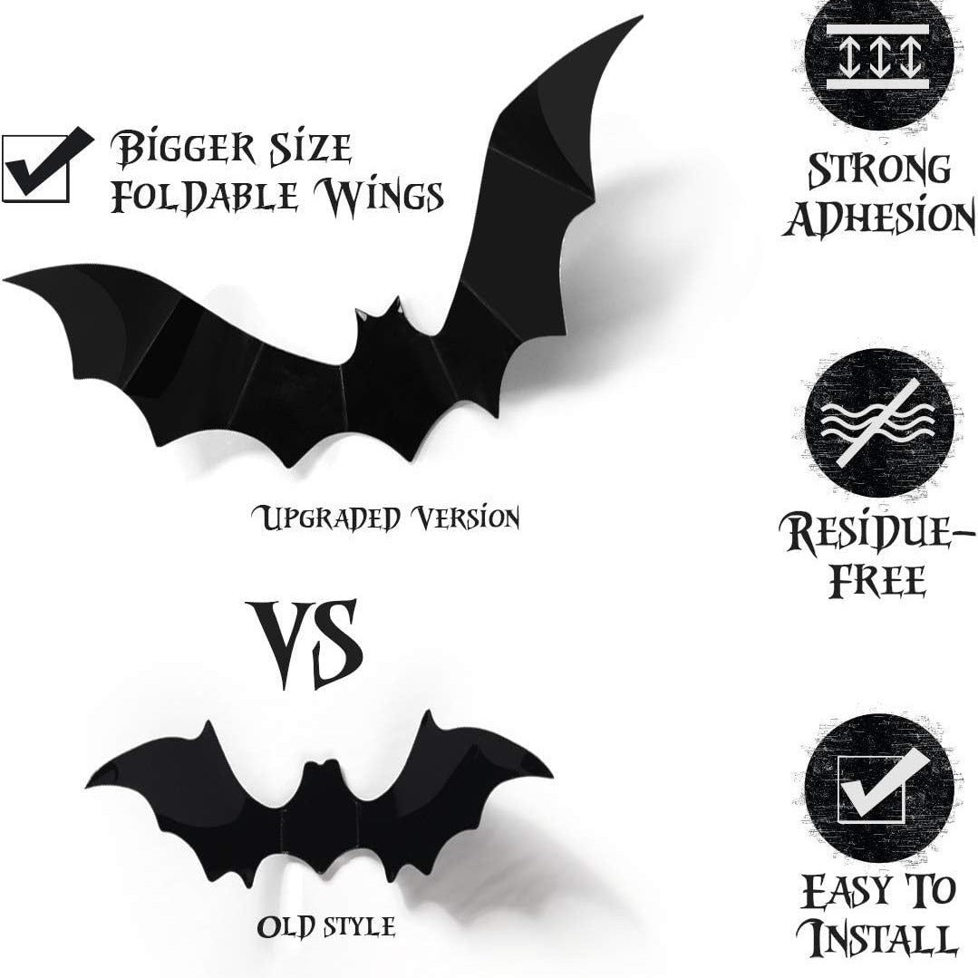 3D Black Bat & Spider Wall Stickers